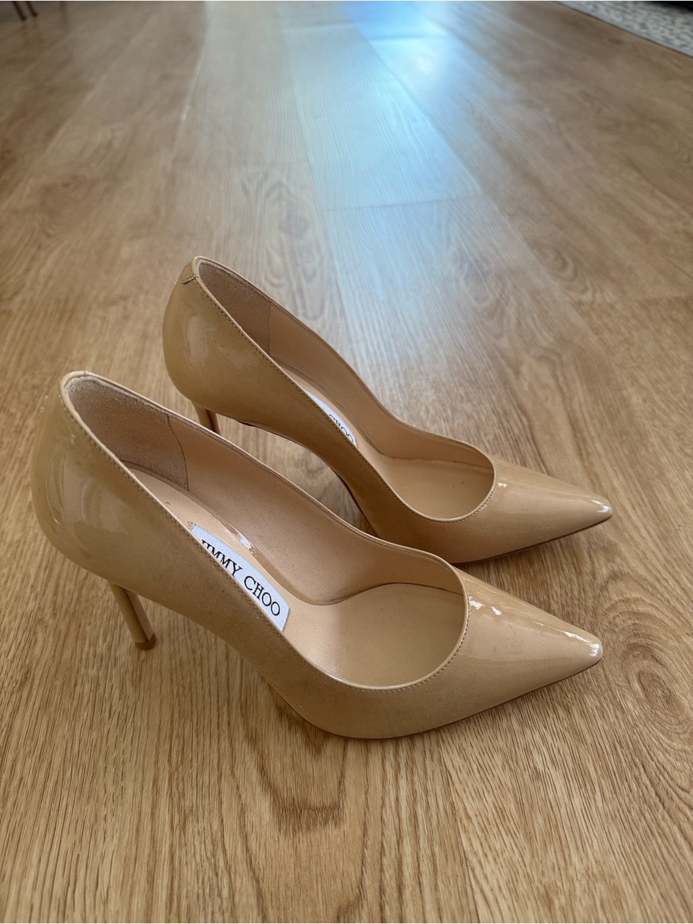 Jimmy Choo Beige Patent Leather Pointed Pumps